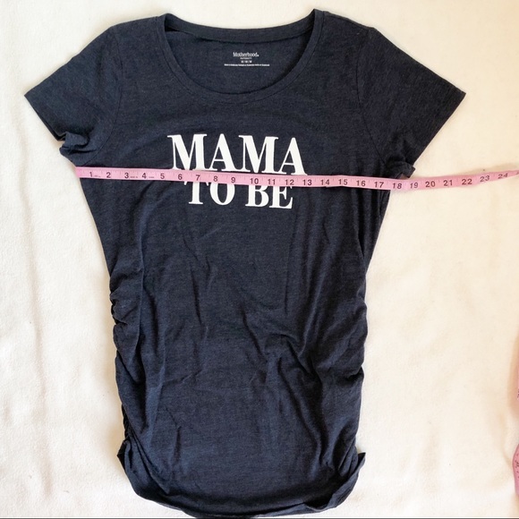 Motherhood Maternity Blue Spell Out Mama To Be Graphic Ruched Tee, size Medium - Picture 7 of 16